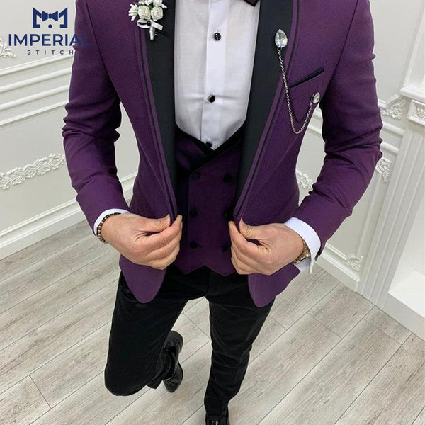 Men’s Three-Piece Purple Wedding Suit - Bold & Elegant Formalwear - Imperial Stitch