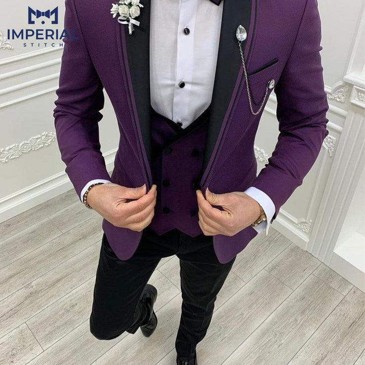 Men’s Three-Piece Purple Wedding Suit - Bold & Elegant Formalwear - Imperial Stitch