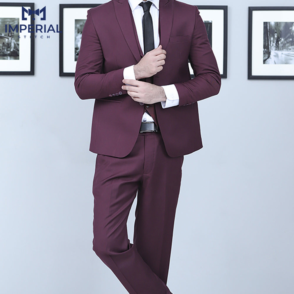 Men’s Burgundy 3-Piece Formal Wedding Suit - Sophisticated & Stylish Attire