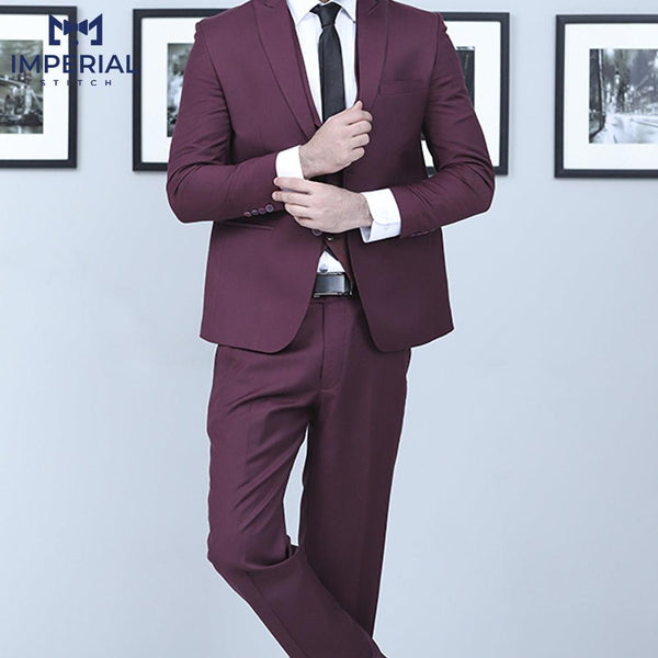 Men’s Burgundy 3-Piece Formal Wedding Suit - Sophisticated & Stylish Attire - Imperial Stitch
