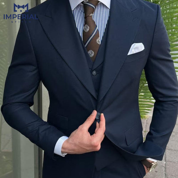 Men’s Formal Navy Blue 3-Piece Suit - Classic Tailored Fit for Weddings & Special Occasions - Imperial Stitch