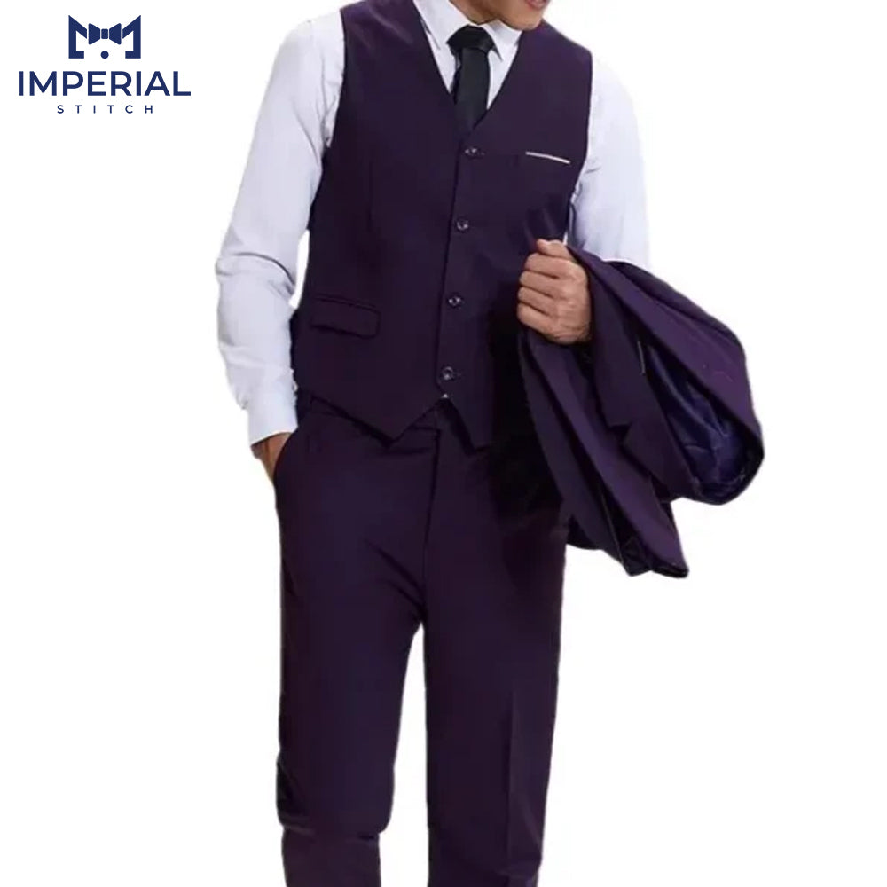 Men’s Three-Piece Purple Casual Slim Fit Suit - Stylish & Modern Formalwear