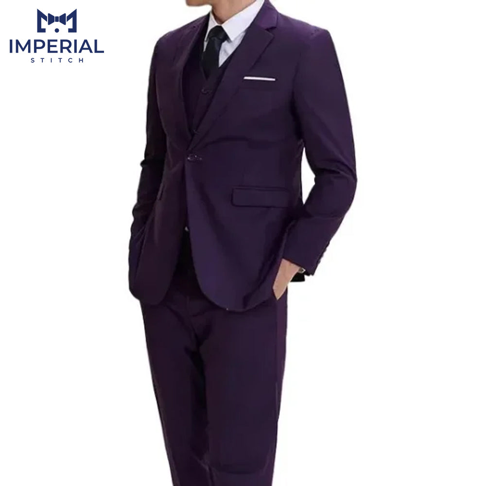 Men’s Three-Piece Purple Casual Slim Fit Suit - Stylish & Modern Formalwear