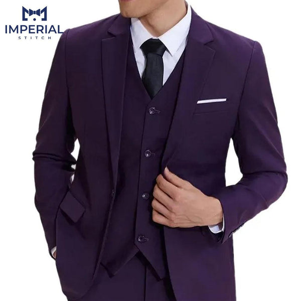 Men’s Three-Piece Purple Casual Slim Fit Suit - Stylish & Modern Formalwear - Imperial Stitch