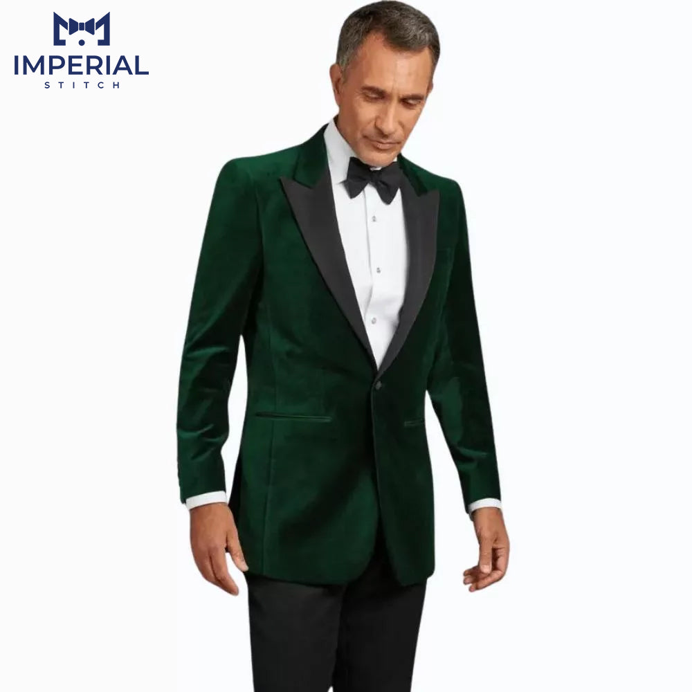 Men’s Modern Blazers Fit Emerald Green Velvet Tuxedo Jacket - Luxurious Formalwear