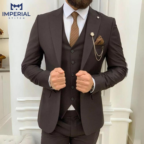 Men’s Three-Piece Brown Tuxedo Wedding Suit - Imperial Stitch