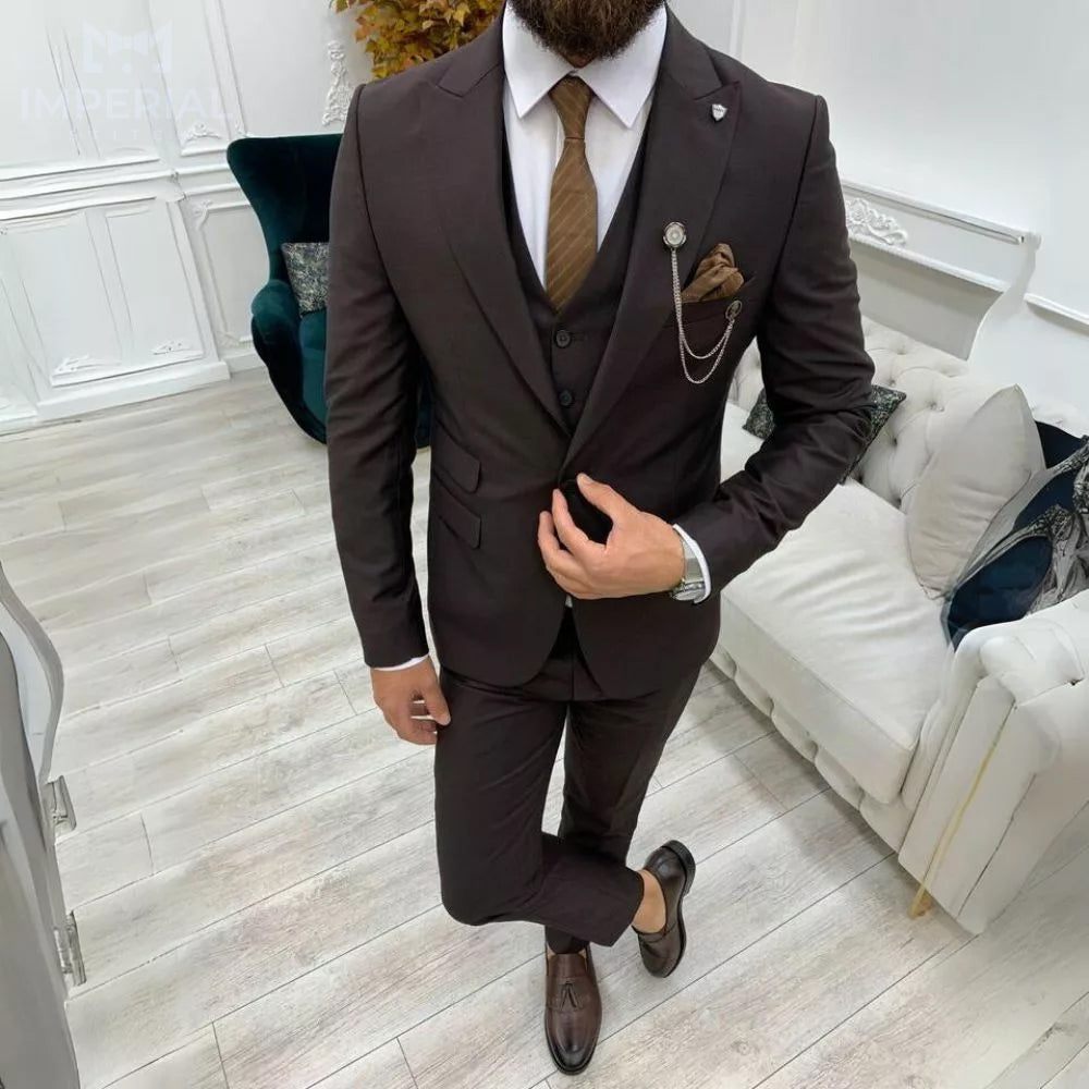 Men’s Three-Piece Brown Tuxedo Wedding Suit