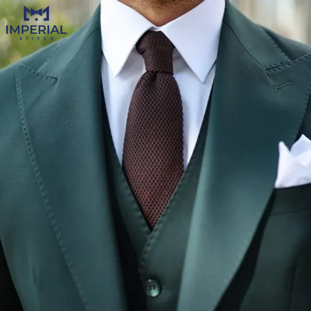 Men’s Dark Green Tuxedo Three-Piece Suit - Elegant Formalwear for Special Occasions