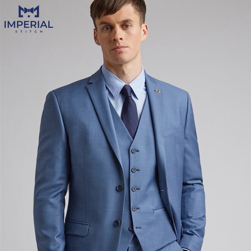 Modern Blue Slim Fit 3-Piece Wedding Suit - Elegant Formalwear