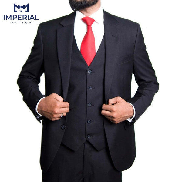 Premium Black Three-Piece Men’s Suit - Timeless Elegance for Formal Occasions - Imperial Stitch