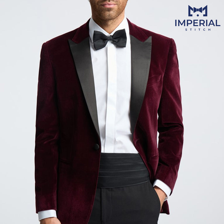 Regular Fit Burgundy Velvet Jacket - Elegant & Stylish Outerwear for Men - Blazers for men - Imperial Stitch
