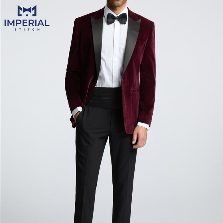 Regular Fit Burgundy Velvet Jacket - Elegant & Stylish Outerwear for Men - Blazers for men - Imperial Stitch