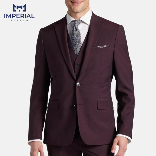 Slim Fit 3-Piece Burgundy Suit for Men - Modern & Stylish Formalwear - Imperial Stitch