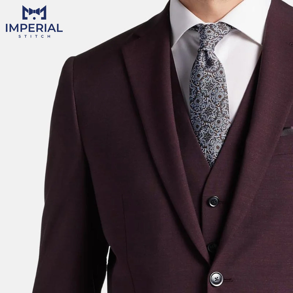 Slim Fit 3-Piece Burgundy Suit for Men - Modern & Stylish Formalwear