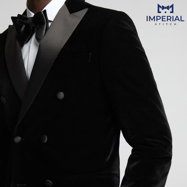 Slim Fit Black Velvet Double-Breasted Jacket - Elegant & Stylish Men’s Outerwear - Blazers for men - Imperial Stitch