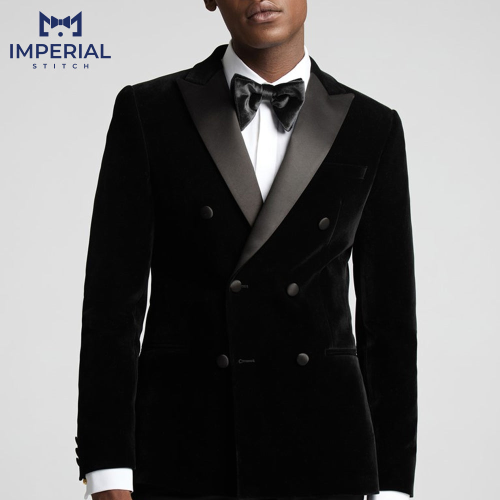 Slim Fit Black Velvet Double-Breasted Jacket - Elegant & Stylish Men’s Outerwear - Blazers for men