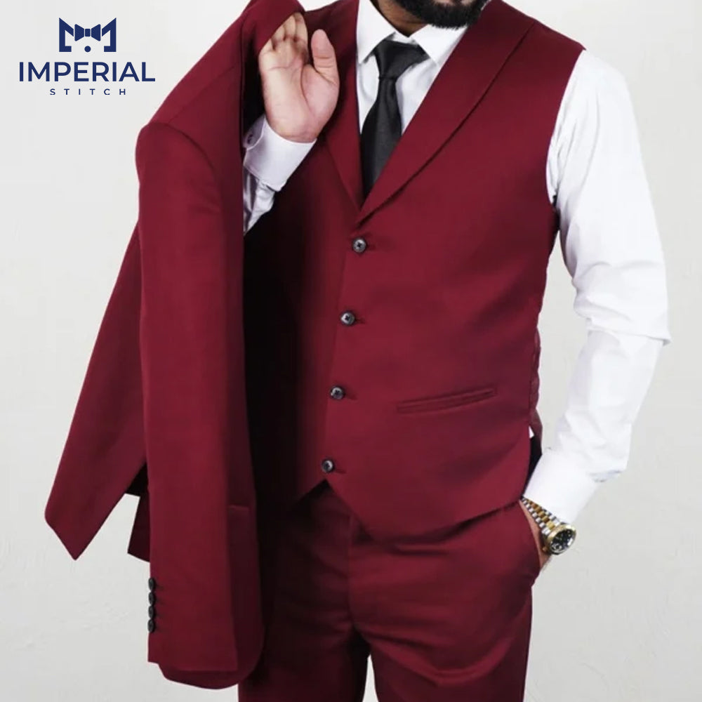 Slim Fit Classy Three-Piece Burgundy Men’s Suit - Elegant & Modern Formalwear