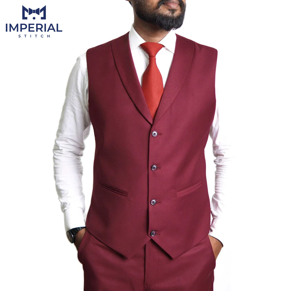 Slim Fit Designer Three-Piece Red Wine Men’s Suit - Elegant & Bold Formalwear