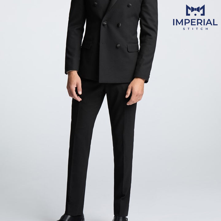 2 Piece Black Slim Fit Huxley Double Breasted Tuxedo Prom Suit – Elegant & Stylish Formalwear - Imperial Stitch