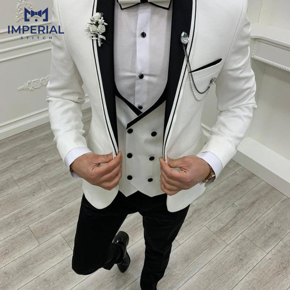 Slim Fit White Classy Three Piece Men’s Suit – Elegant Formalwear for Weddings & Events