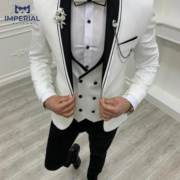 Slim Fit White Classy Three Piece Men’s Suit – Elegant Formalwear for Weddings & Events - Imperial Stitch