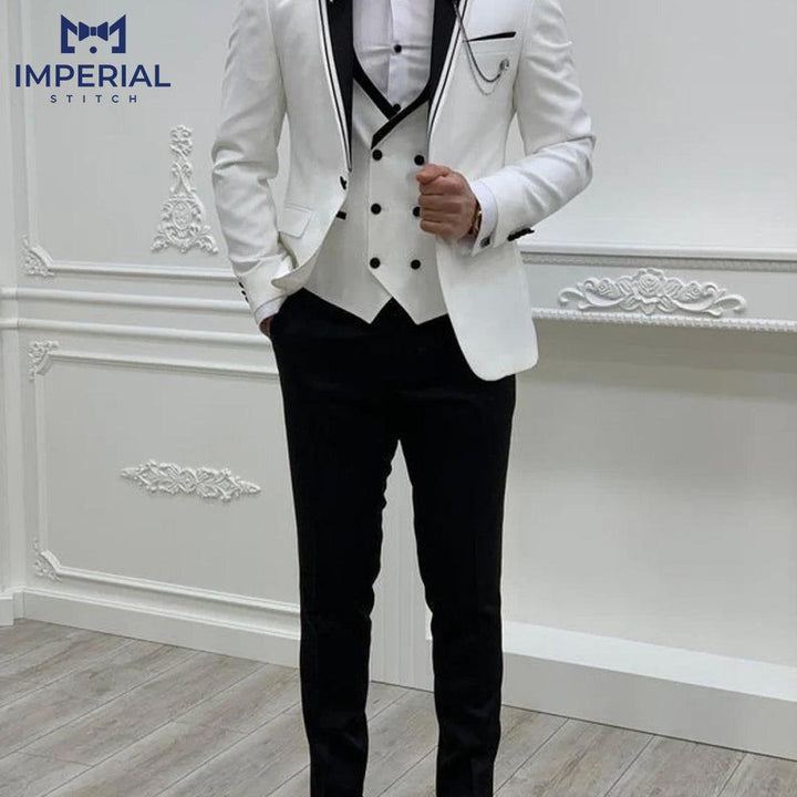 Slim Fit White Classy Three Piece Men’s Suit – Elegant Formalwear for Weddings & Events - Imperial Stitch