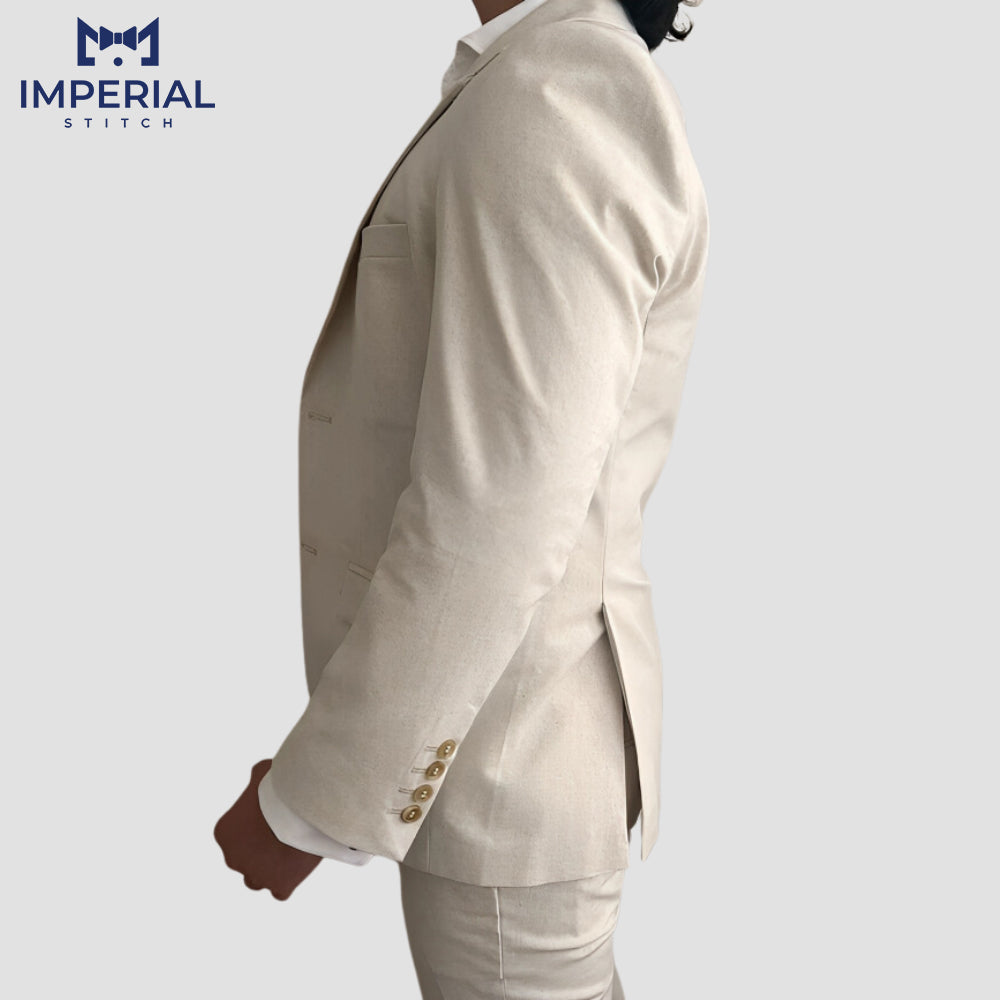 Three Piece Linen Cream Suit for Men – Lightweight & Elegant Formalwear