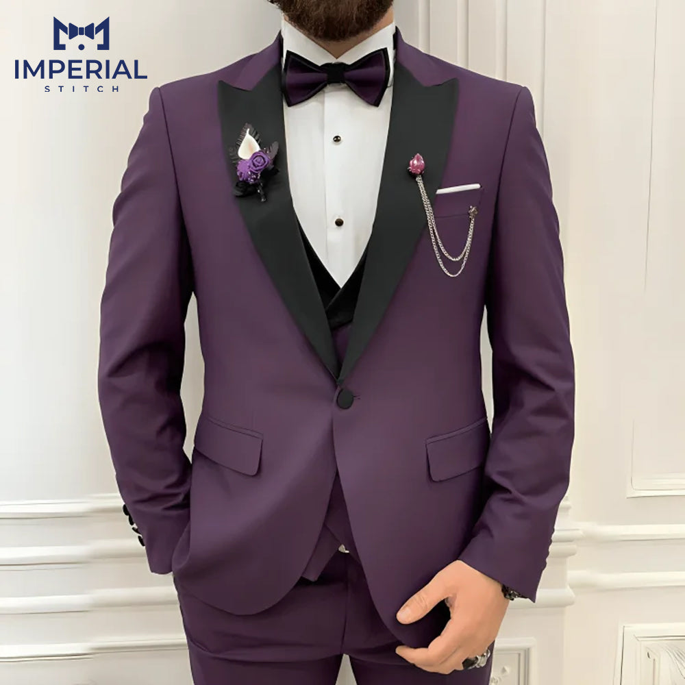 Three Piece Men's Purple Slim Fit Suit – Elegant Formalwear for All Occasions