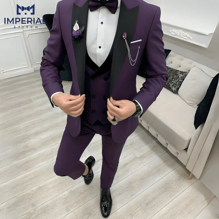 Three Piece Men's Purple Slim Fit Suit – Elegant Formalwear for All Occasions - Imperial Stitch