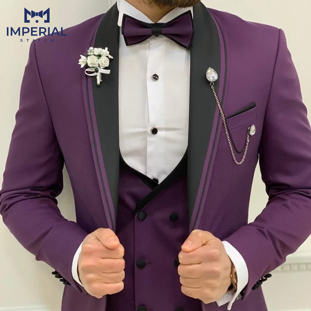 Trendy Three Piece Purple Suit for Men – Modern & Stylish Formalwear