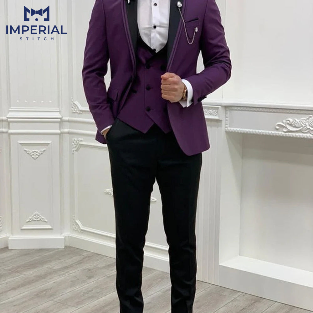 Trendy Three Piece Purple Suit for Men – Modern & Stylish Formalwear