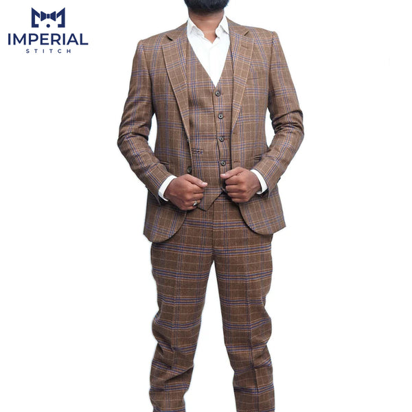 Tweed Fabric Camel Brown 3 Piece Wedding Suit – Classic & Timeless Formalwear - Imperial Stitch