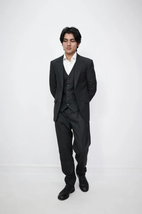 Men’s three piece wool suit- vintage pinstripe Charcoal Grey suit - formal business suit