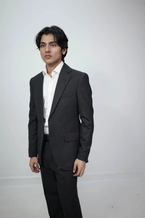 Men’s Two Piece Wool Suit - Vintage Pinstripe Charcoal Grey Suit - Formal Business Suit