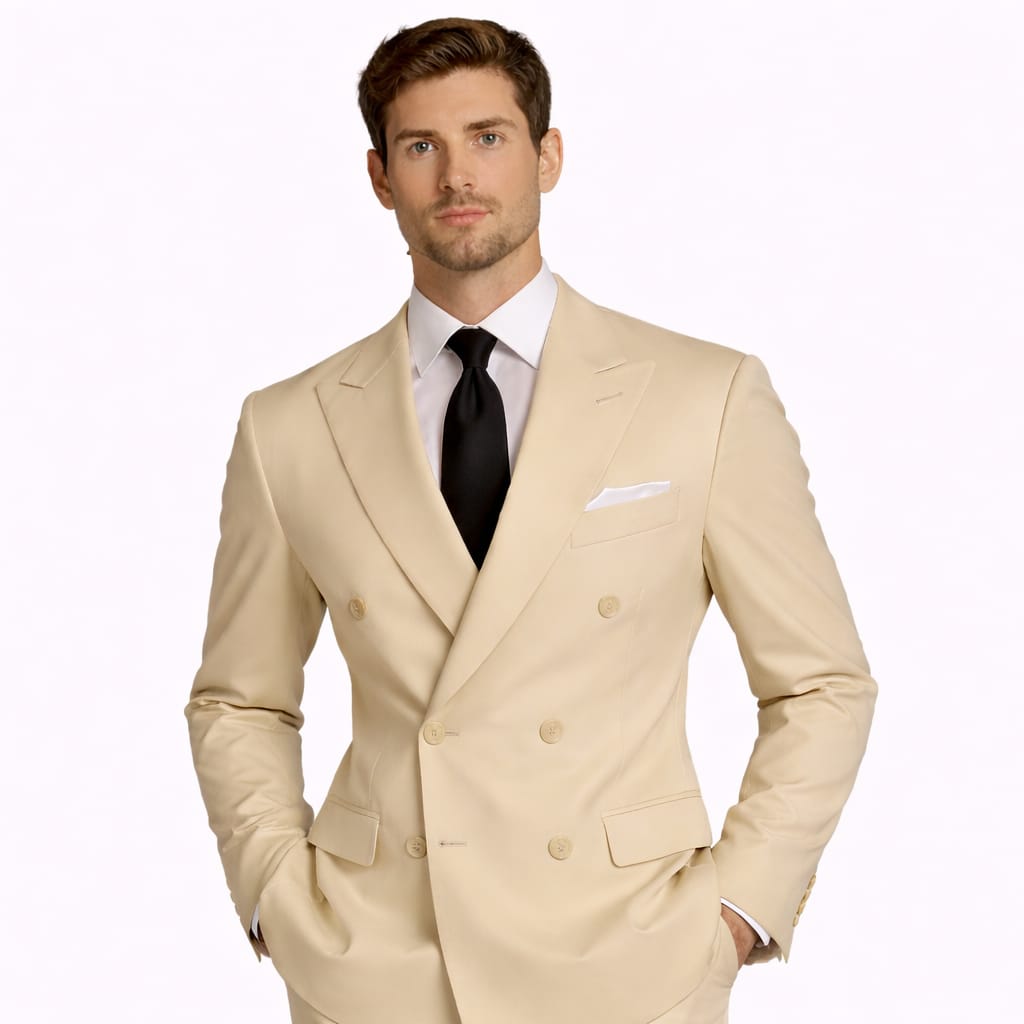 The Beige Double Breasted Two Piece Suit