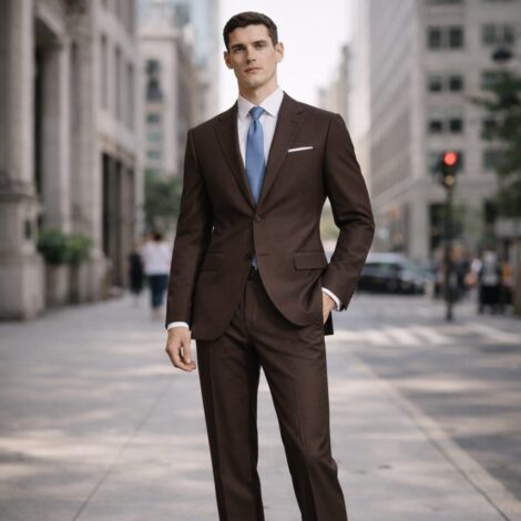 Brown Slim Fit Wool Blend Suit