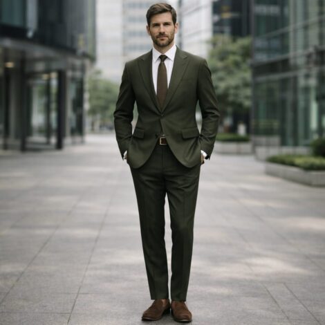 Olive Green Slim Fit Wool Blend Suit