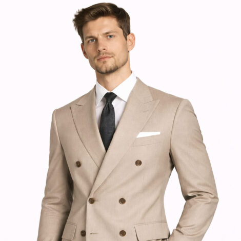 Oatmeal Brown Slim Fit Double Breasted Suit