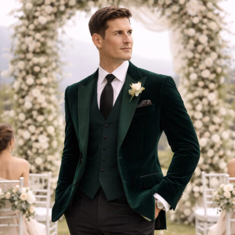 Green Peak Lapel Wedding Suit