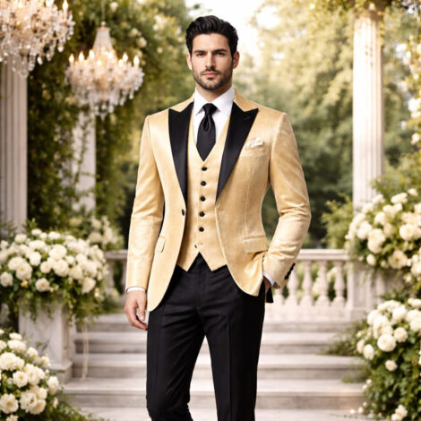 Radiant Gold Slim Fit Peak Lapel Three Piece Suit