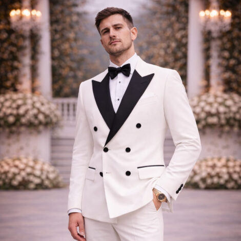 White Slim Fit Peak Lapel Wedding Suit