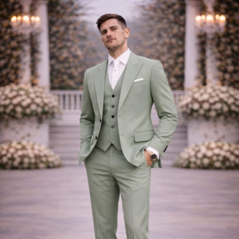 Sage Green Slim Fit Peak Lapel Three Piece Suit