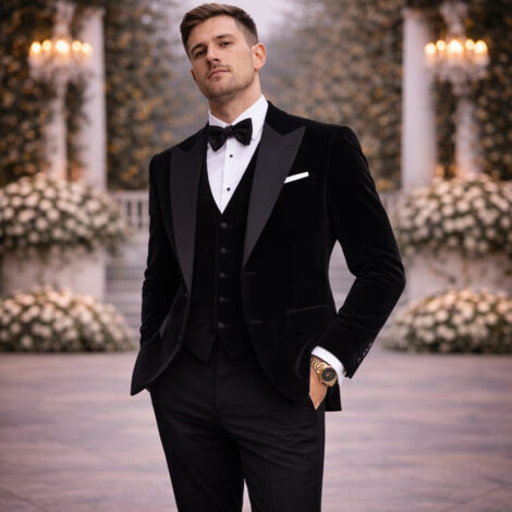 Black Slim Fit Peak Lapel Three Piece Suit