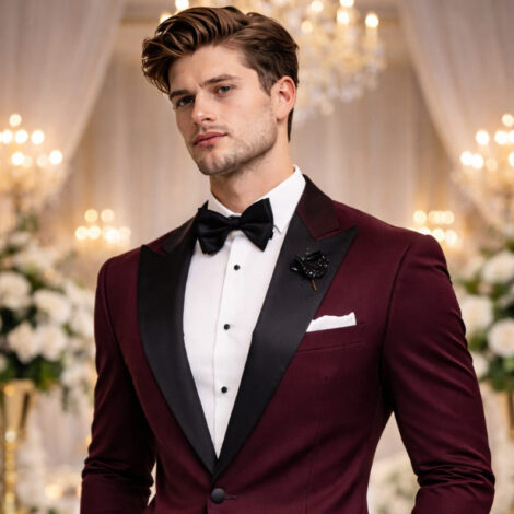 Burgundy Slim Fit Shawl Lapel Two Piece Wedding Suit
