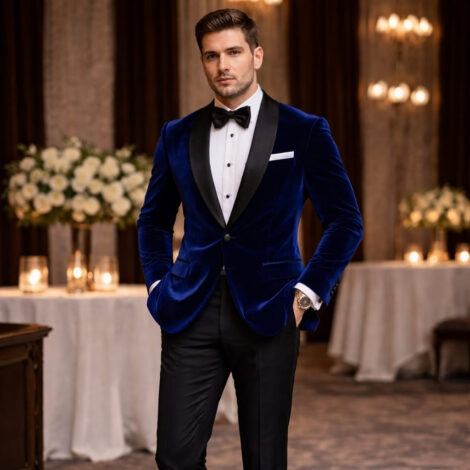 Royal Blue Slim Fit Shawl Lapel Three-Piece Tuxedo