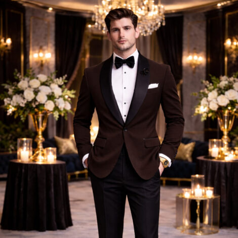 Chocolate Brown Slim Fit Shawl Lapel Two Piece Tuxedo