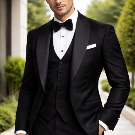 Black Shawl Lapel Three Piece Tuxedo Suit