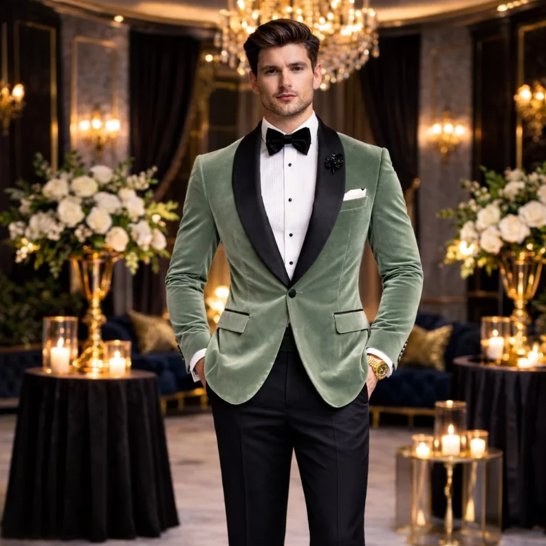 Sage Green Slim Fit Shawl Lapel Two Piece Tuxedo