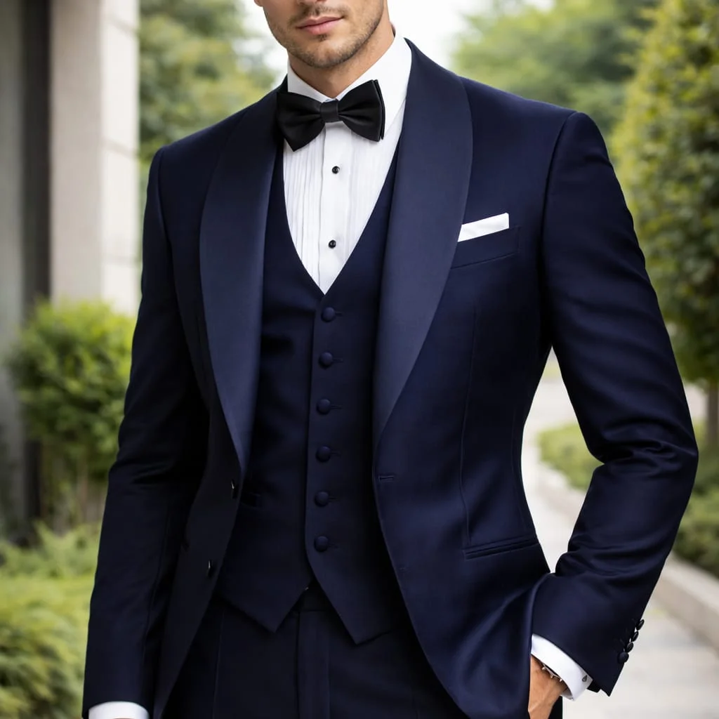 Navy Blue Shawl Lapel Tuxedo Suit