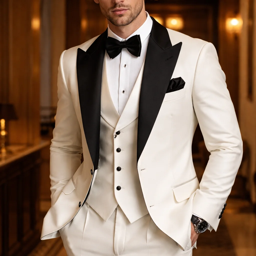 White Peak Lapel Wedding Tuxedo Suit